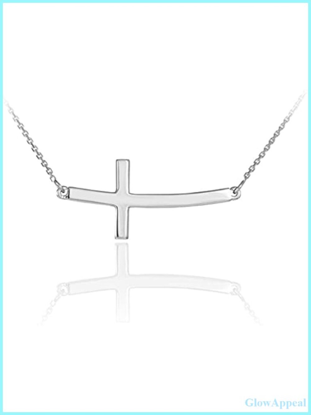 .925 Sterling Silver Curved Sideways Cross Necklace Rolo Chain Pendant